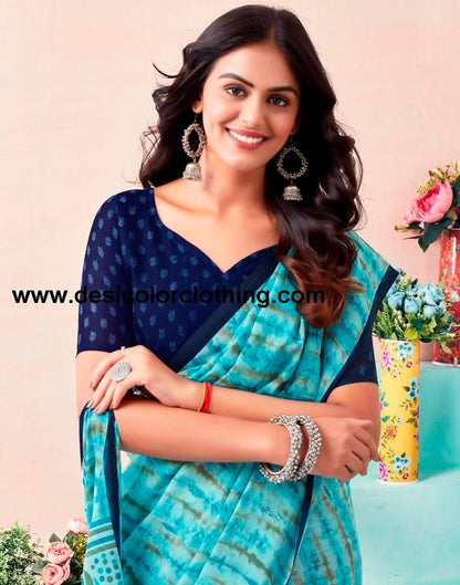 Sky Blue Renial Printed  Saree