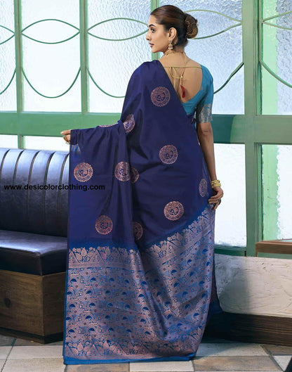 Blue Banarasi Silk Woven Saree