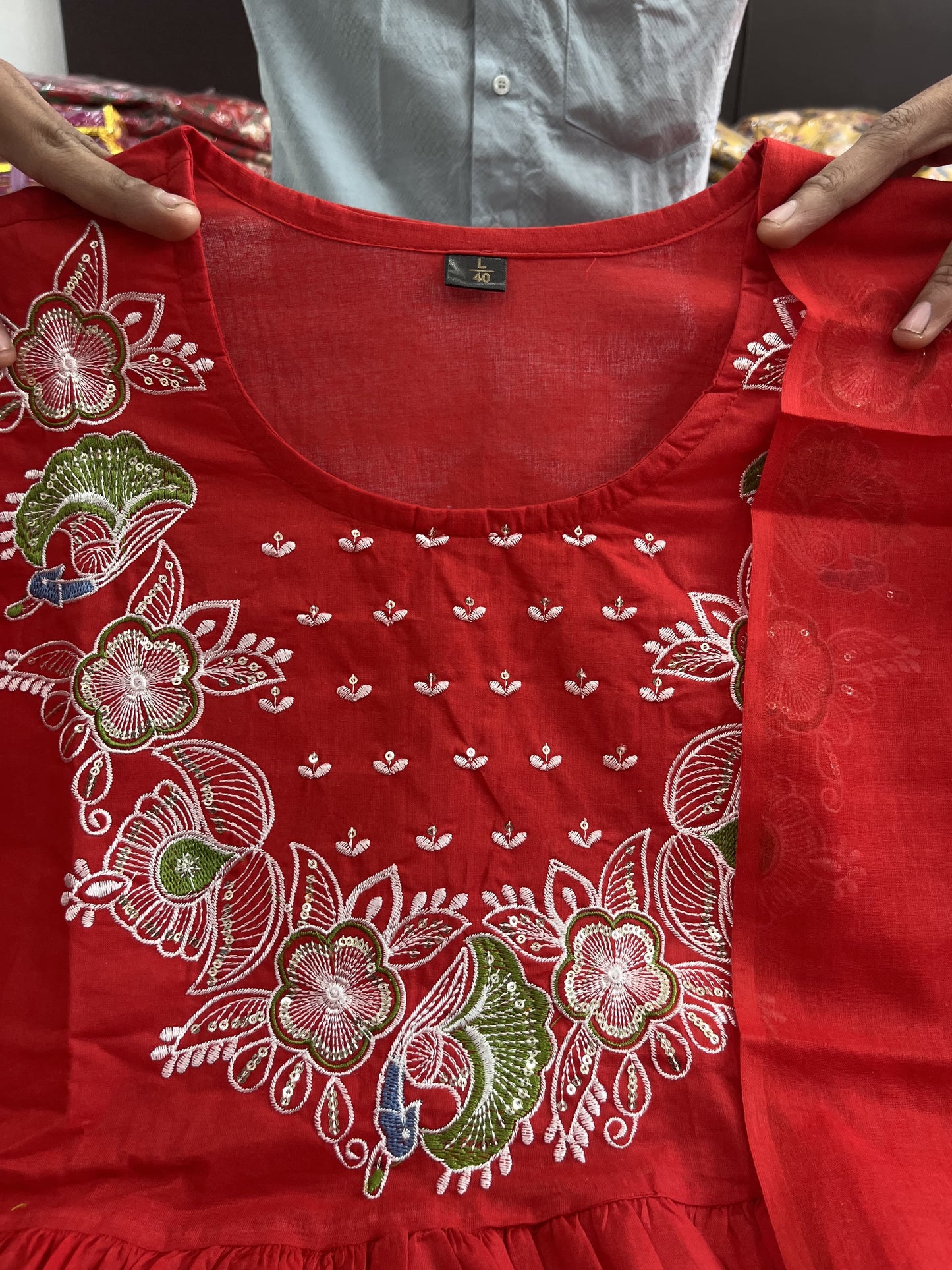Product Image - Designer Cotton Anarkali Suit Set with Embroidered Dupatta - Festive & Wedding Wear