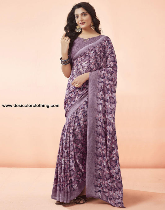 Dusty Pink Printed Georgette Saree