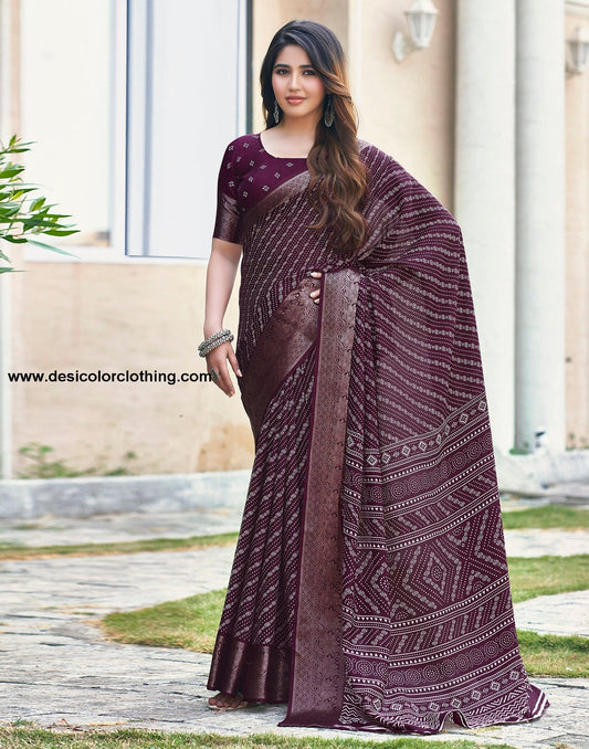 Wine Silk Printed Saree