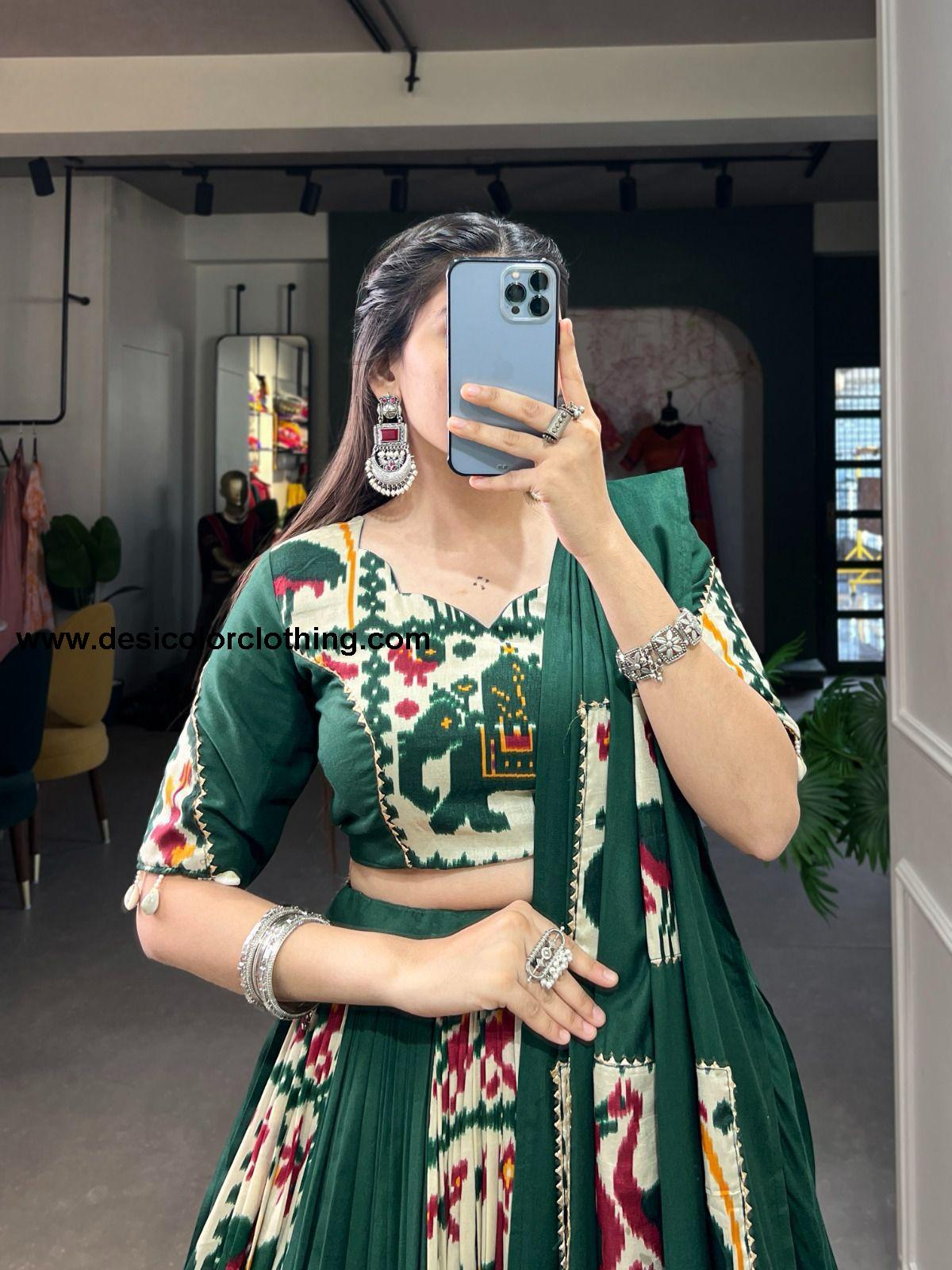 Rayon Printed Silk Lehenga Choli with Gota Patti and Cowrie Lace Detailing