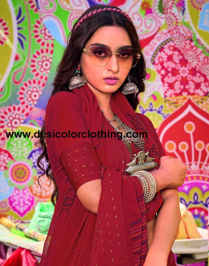 Red Georgette Printed Saree