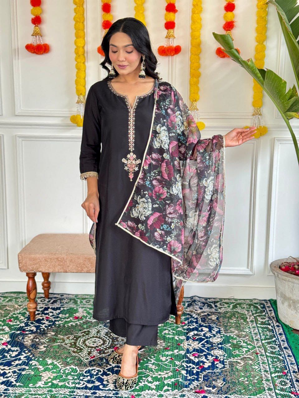 Product Image - Elegant Rayon Kurti with Silk Dupatta - Embroidered Ethnic Wear