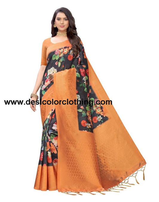 Black Printed Silk Saree | 1611S164