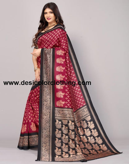 Cherry Red Printed Silk Saree