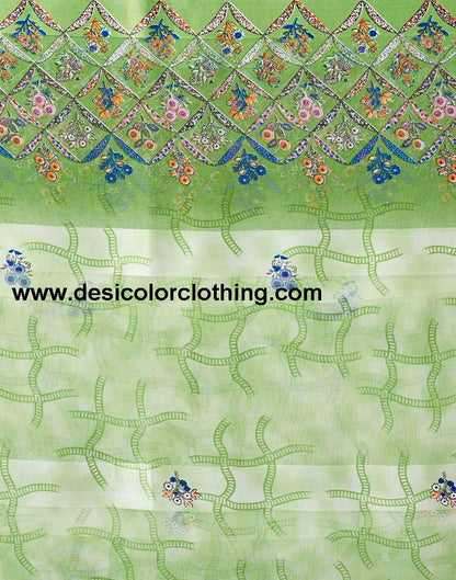 Pista Green Georgette Printed  Saree