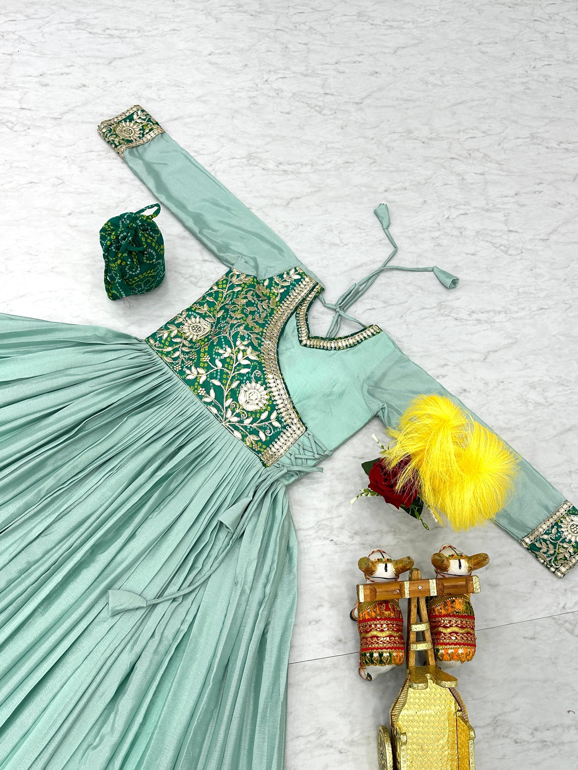 Product Image - Designer Bandhej Long Gown with Jacket | Festive & Wedding Saree Outfit