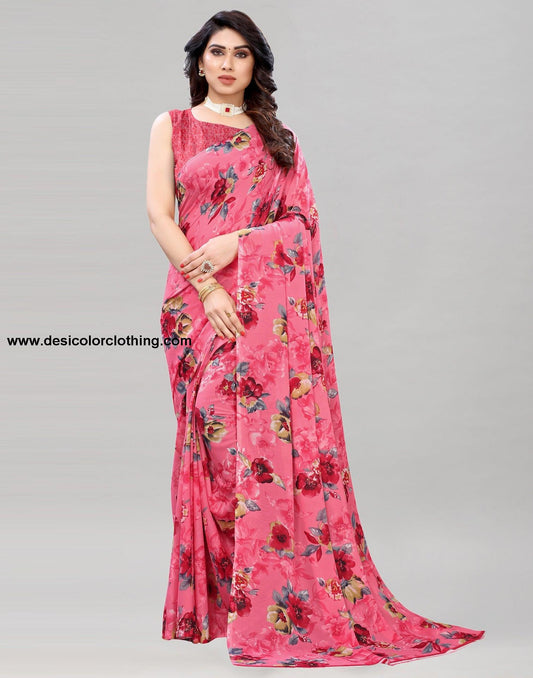 Pink Printed Saree | 1850S178