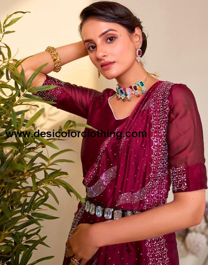 Deep Pink Georgette Plain Saree