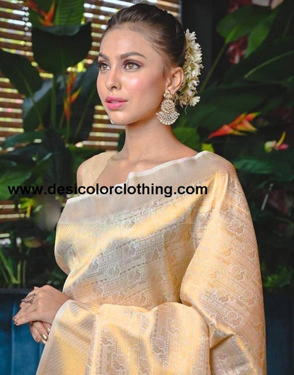 Cream Kanjivaram Silk Saree