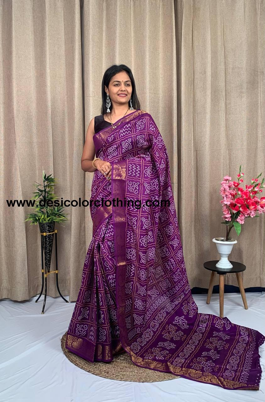 Soft Tussar Silk Slub Saree with Golden Zari Weaving Zig Zag Border