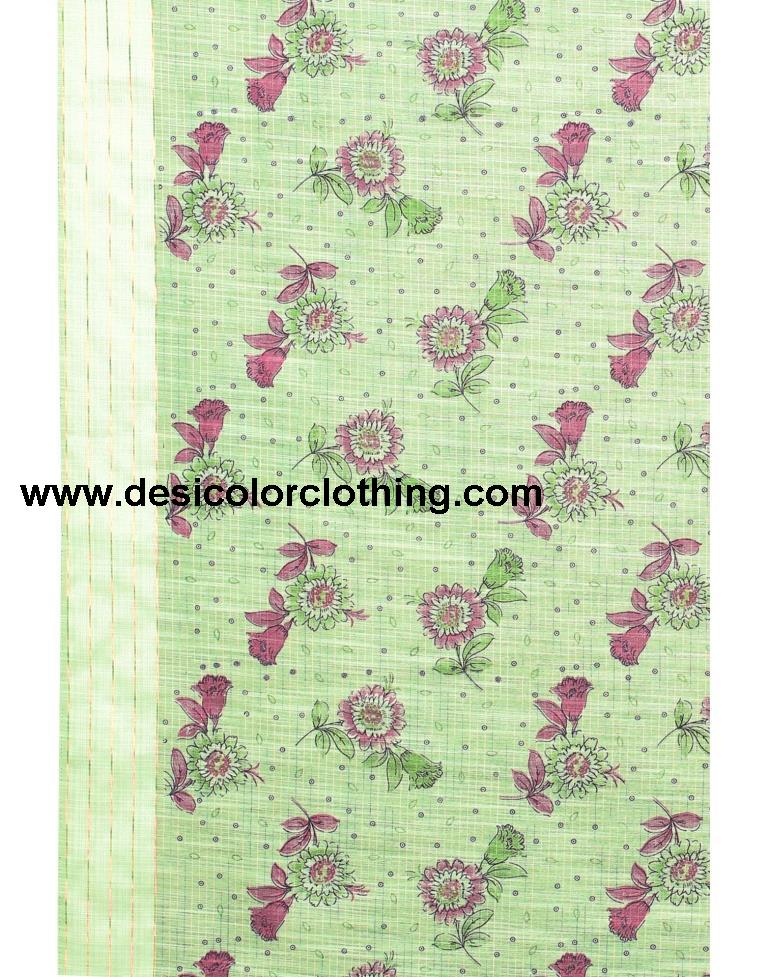 Pista Green Coloured Poly Cotton Printed Casual saree