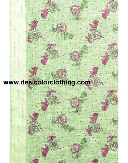 Pista Green Coloured Poly Cotton Printed Casual saree