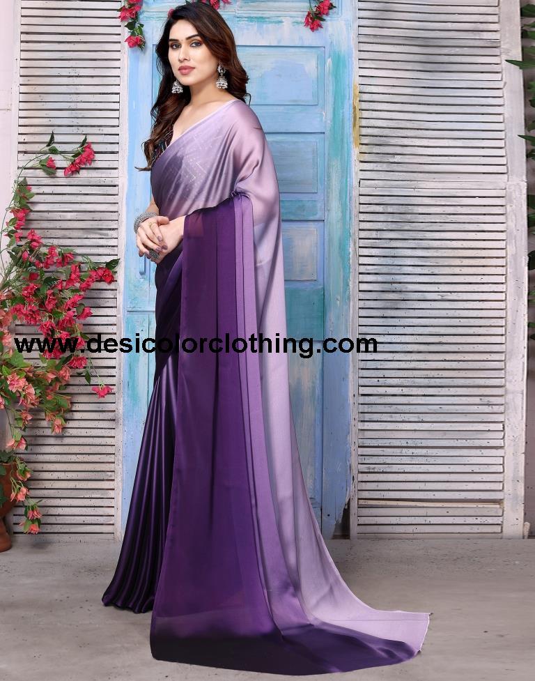 Purple Georgette Plain Saree