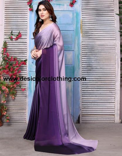 Purple Georgette Plain Saree