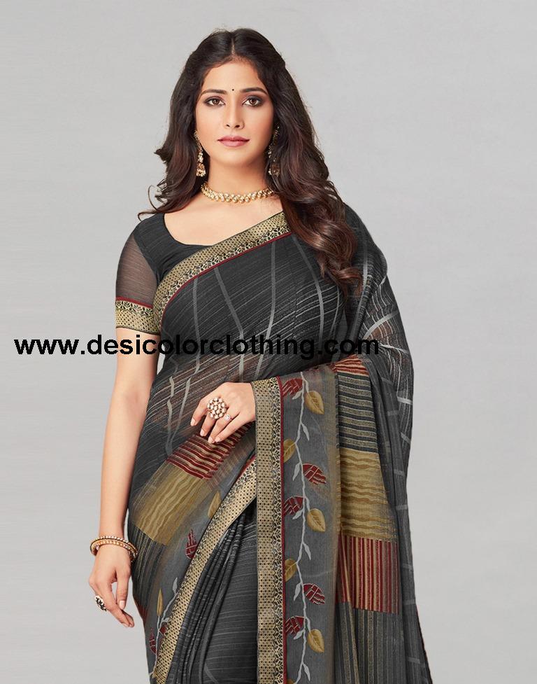 Steel Grey Coloured Chiffon Printed Saree | SLV2206S941