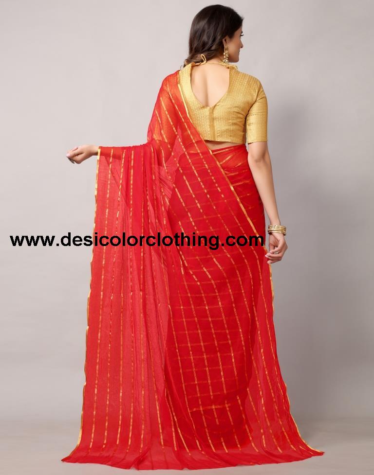 Red Plain Chiffon Saree