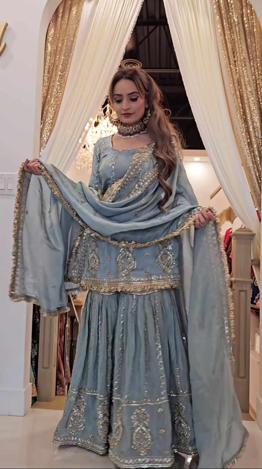 Product Image - Exclusive Designer Suit with Embroidered Chinon Silk