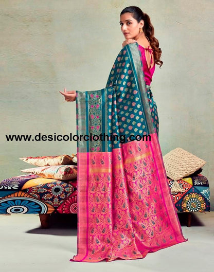 Teal Blue Silk Woven Saree