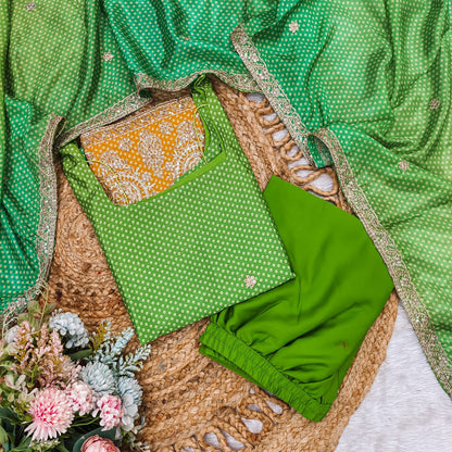 Product Image - Elegant Green Bandhej Print Suit with Beadwork | Designer Festive Wear