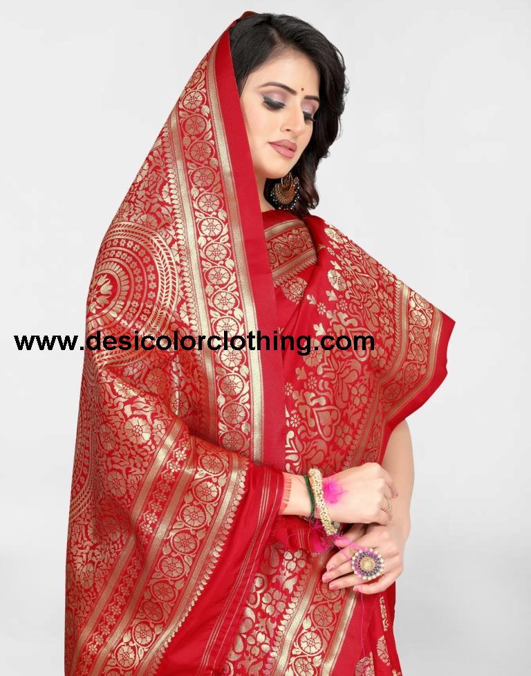 Red Jacquard Banarasi Silk Saree