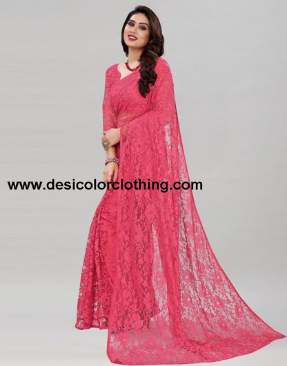 Rose Pink Coloured Russel Net Partywear saree