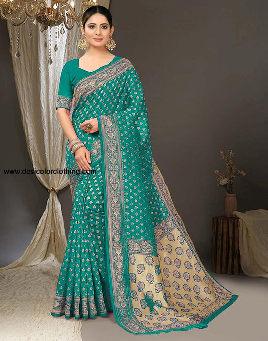 Rama Green Jacquard Silk Saree