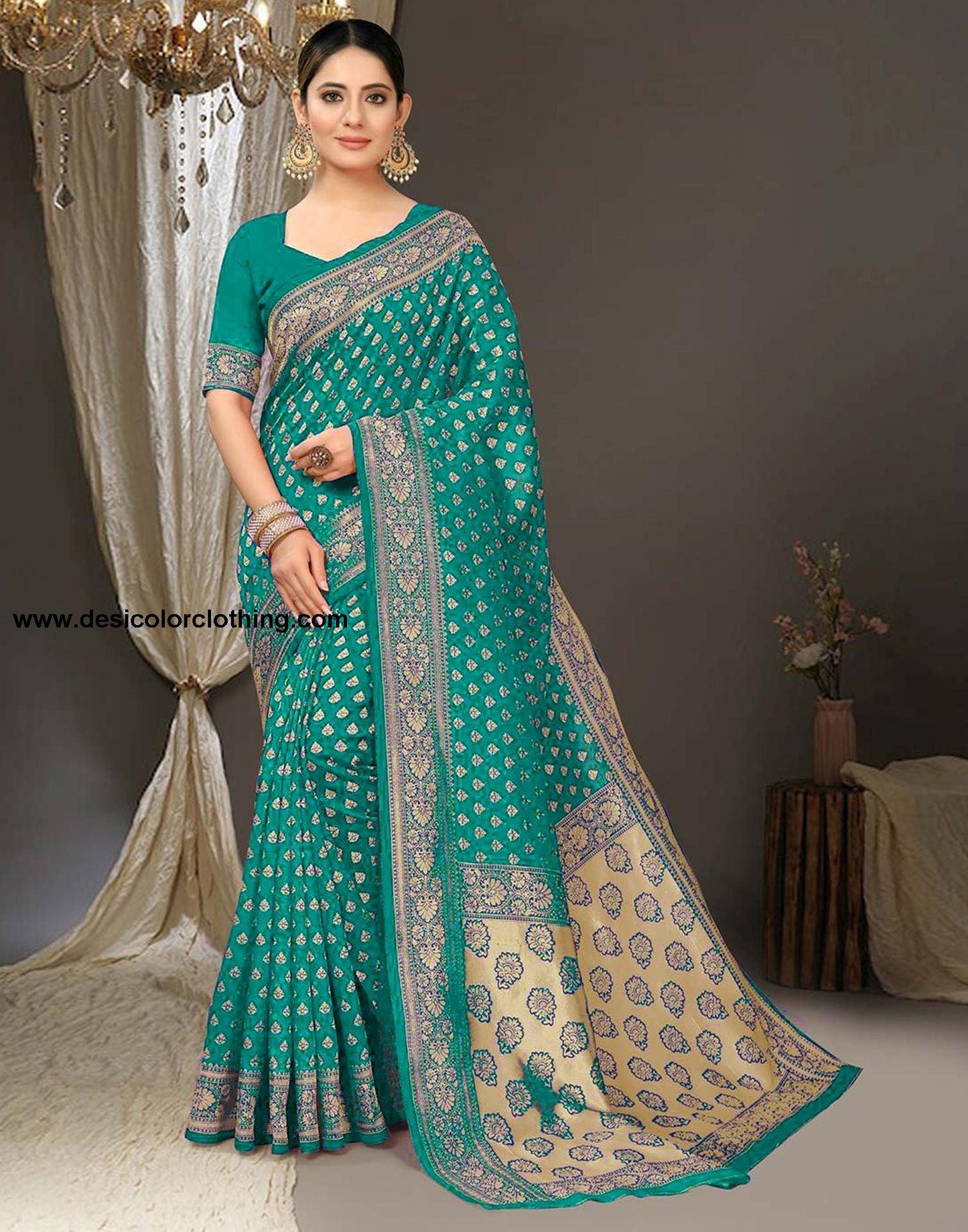Rama Green Jacquard Silk Saree