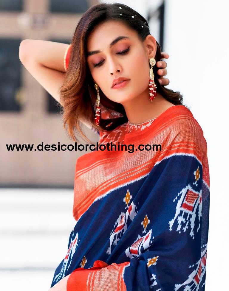 Rust Silk Printed Saree