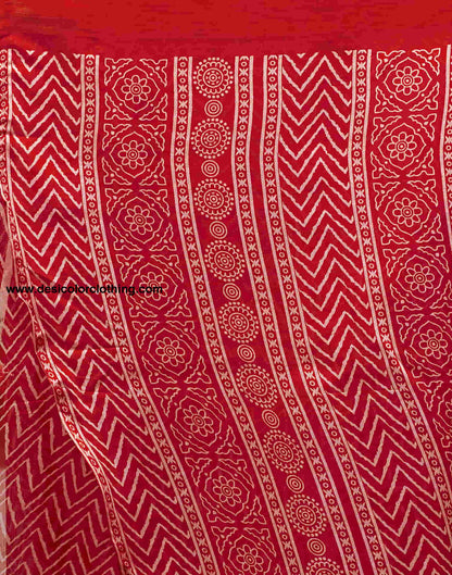 Red Cotton Printed Saree