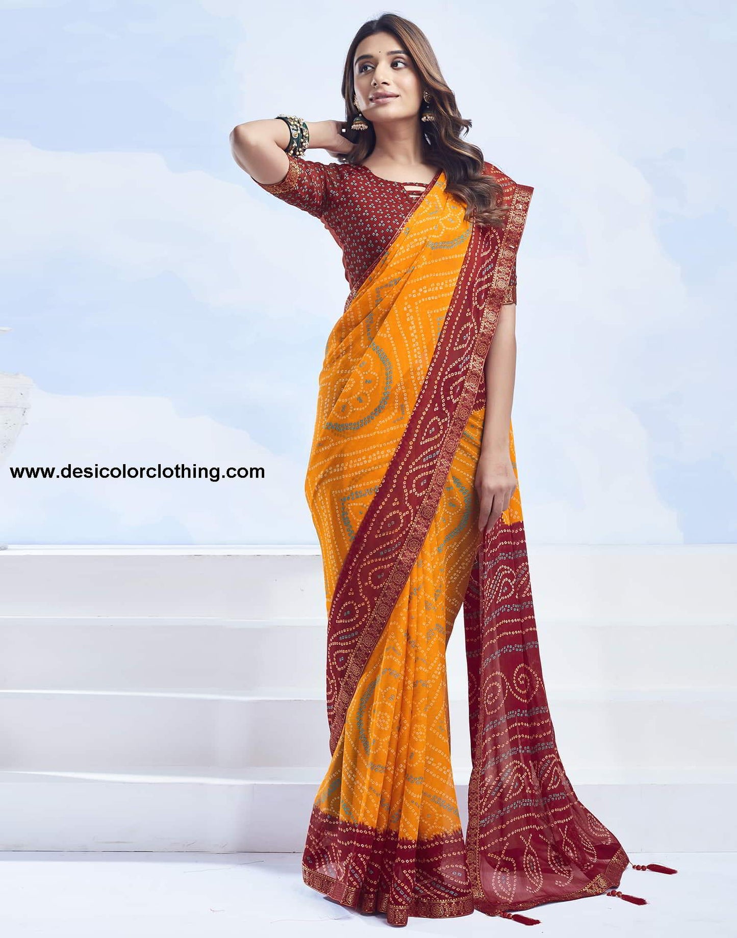 Yellow Bandhani Chiffon Saree