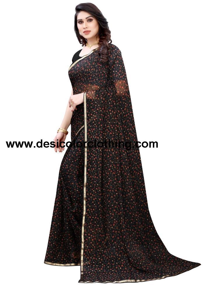 Black Coloured Chiffon Printed Casual saree