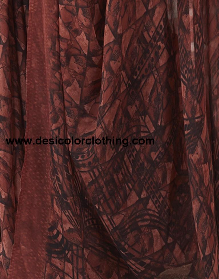 Brown Georgette Printed Sarees