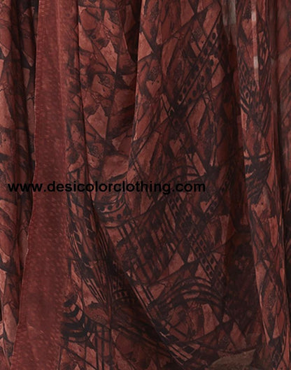 Brown Georgette Printed Sarees