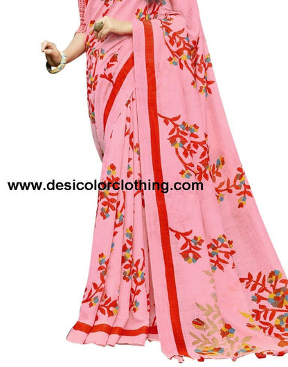 Pink Coloured Poly Cotton Printed Partywear saree