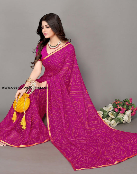 Pink Bandhani Printed Saree