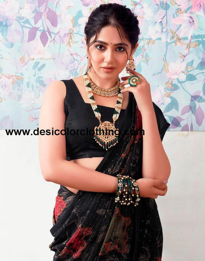 Black Georgette Printed Sarees