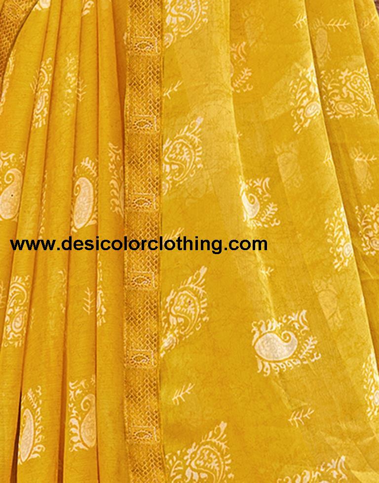 Yellow Chiffon Printed Saree
