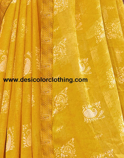 Yellow Chiffon Printed Saree