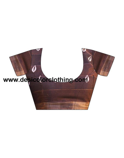 Dark Brown Cotton Printed Saree