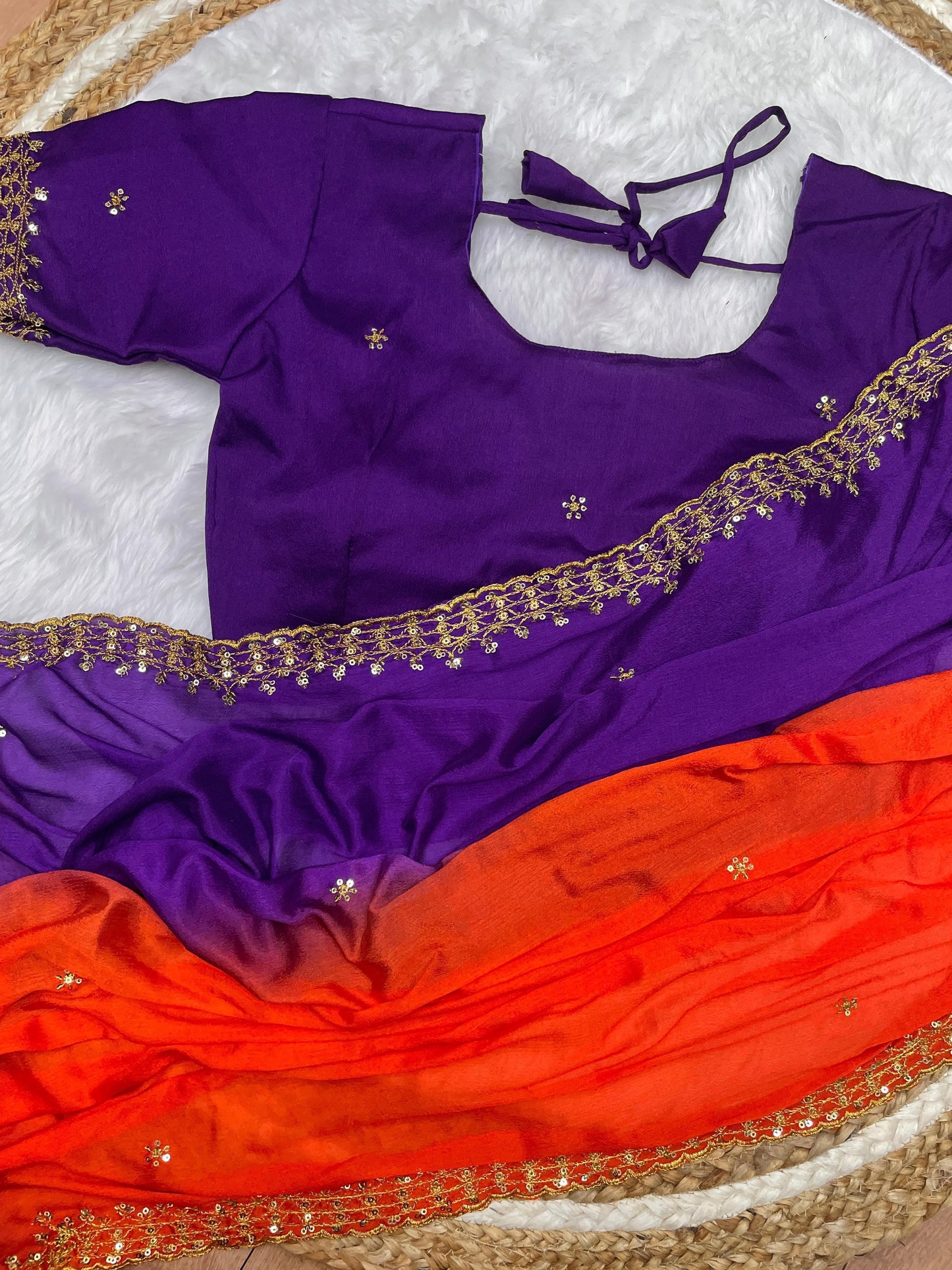Product Image - Elegant Chinnon Saree with Heavy Embroidery and Jari Work