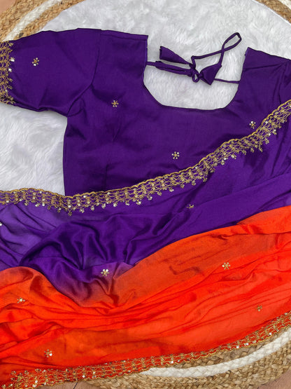 Product Image - Elegant Chinnon Saree with Heavy Embroidery and Jari Work