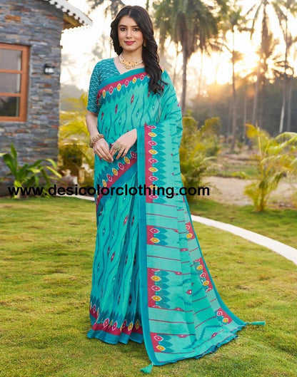 Blue Cotton Printed Ready To Wear