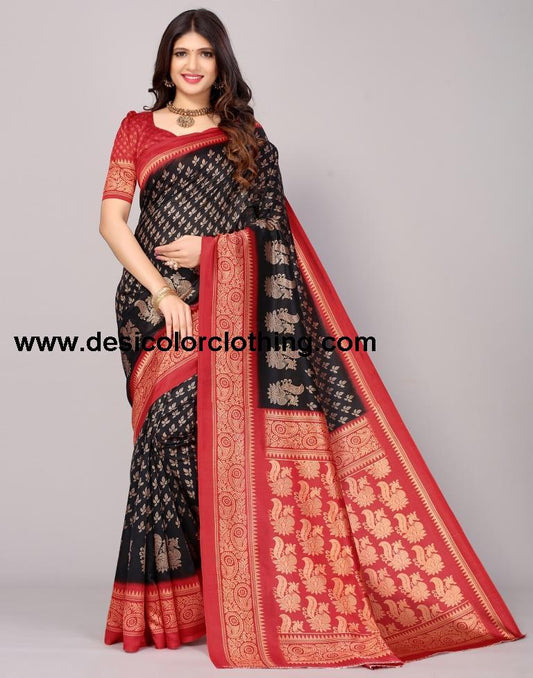Black Printed Silk Saree