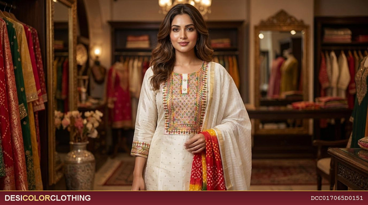 Product Image - Elegant White Hand-Embroidered Dress - 4