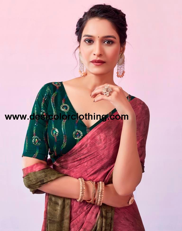 Pink Chiffon Printed Ready to Wear Saree