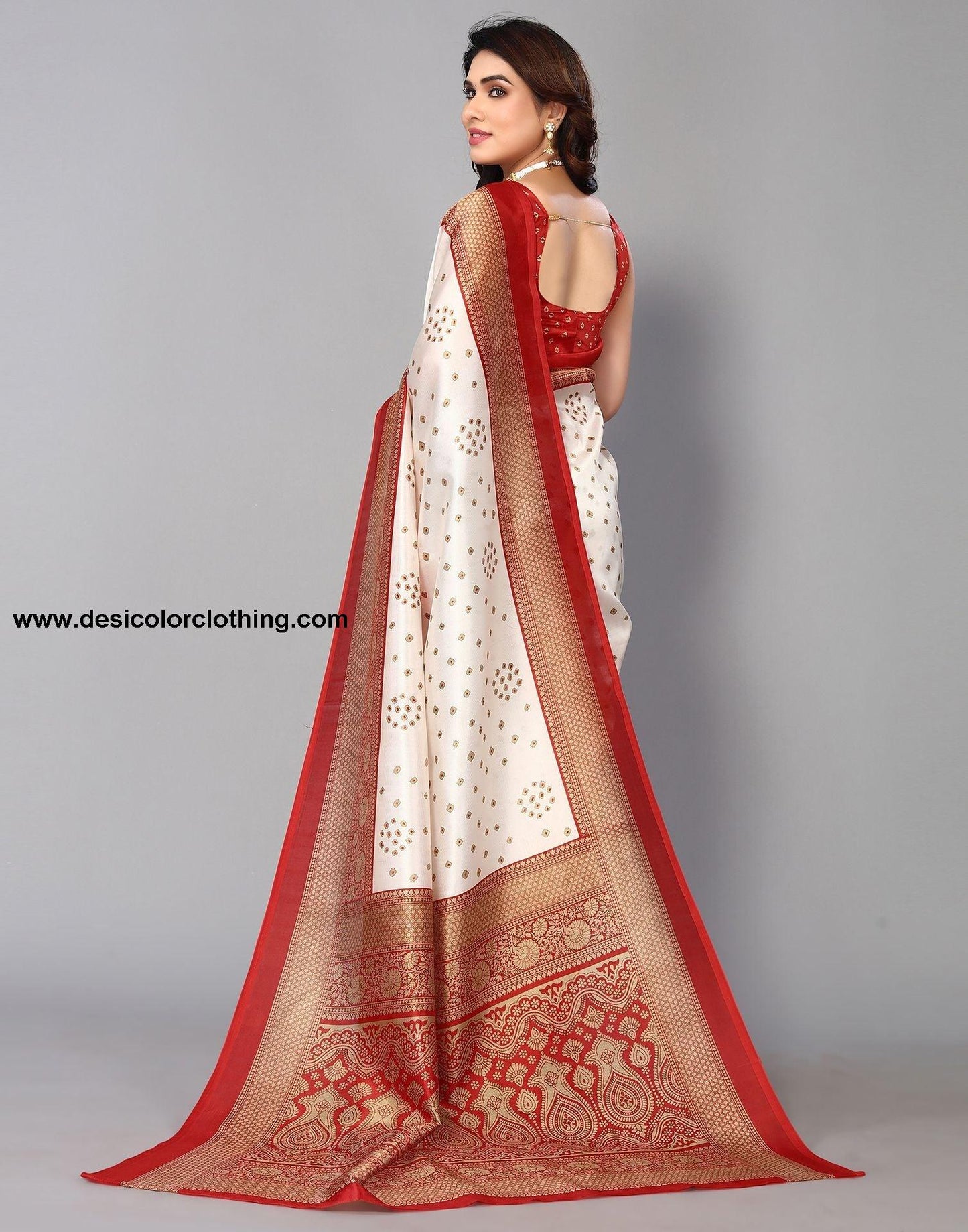 White Silk Printed Saree