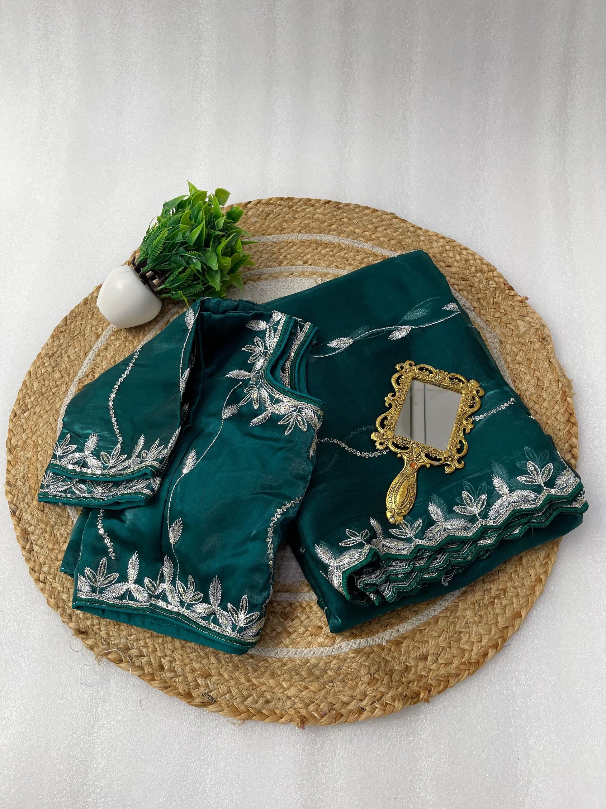 Product Image - Designer Zimmy Choo Silk Saree with Embroidered Border & Lehiriya Design