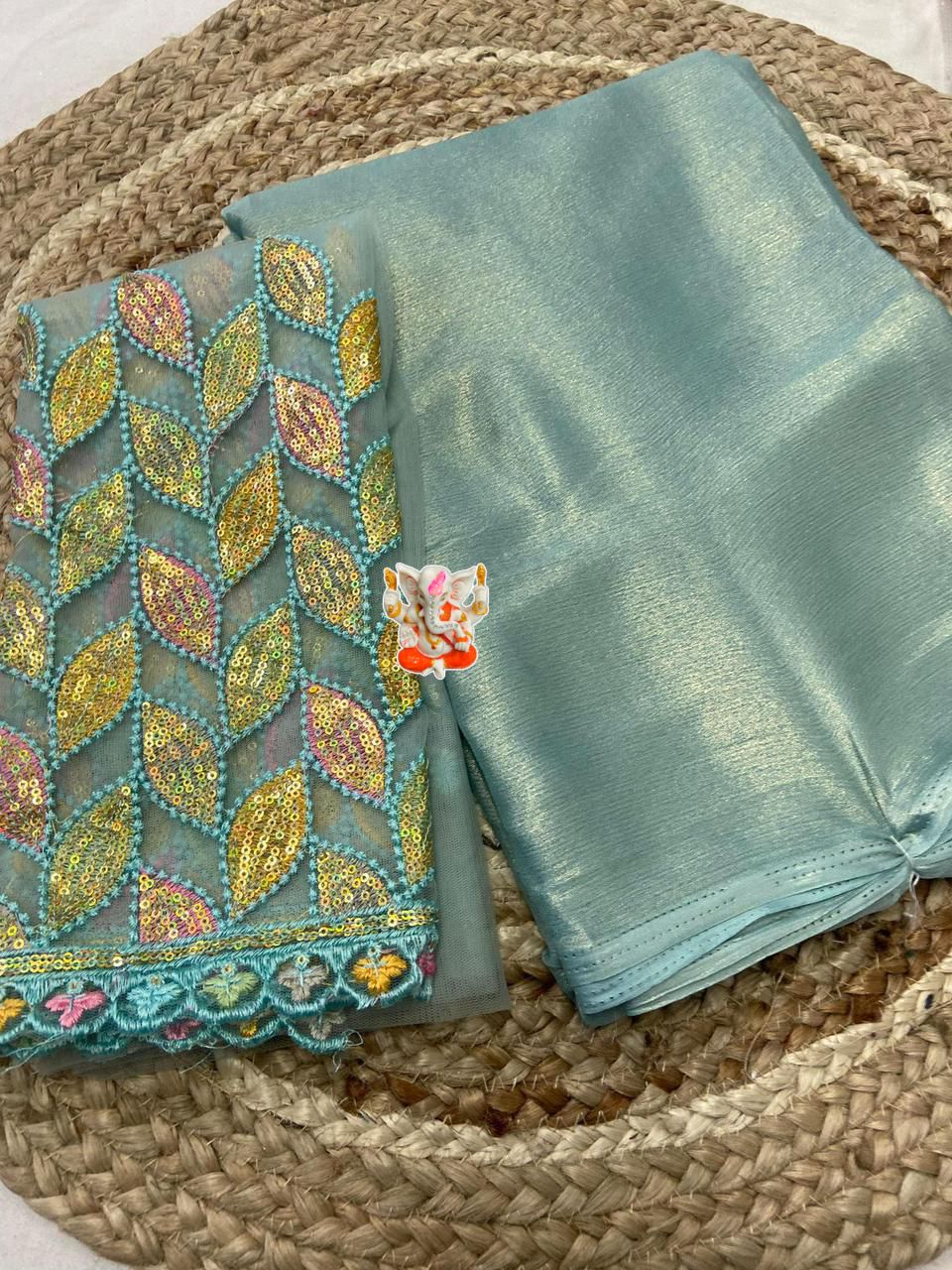 Product Image - Designer Shimmer Chiffon Saree with Embroidered Blouse